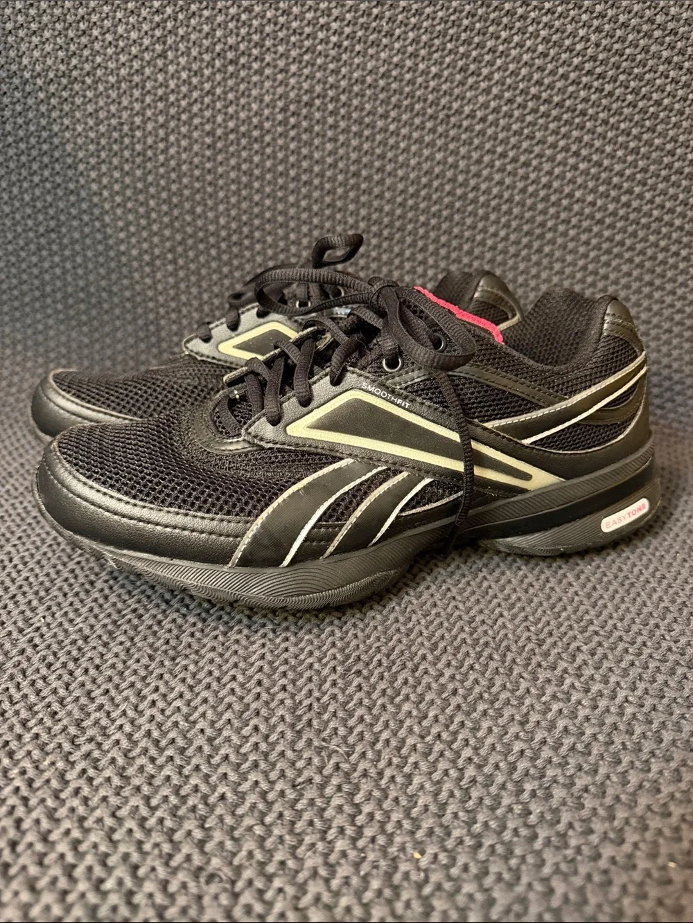 Reebok Easy Tone Black Athletic Walking Shoes with Reflective Accents